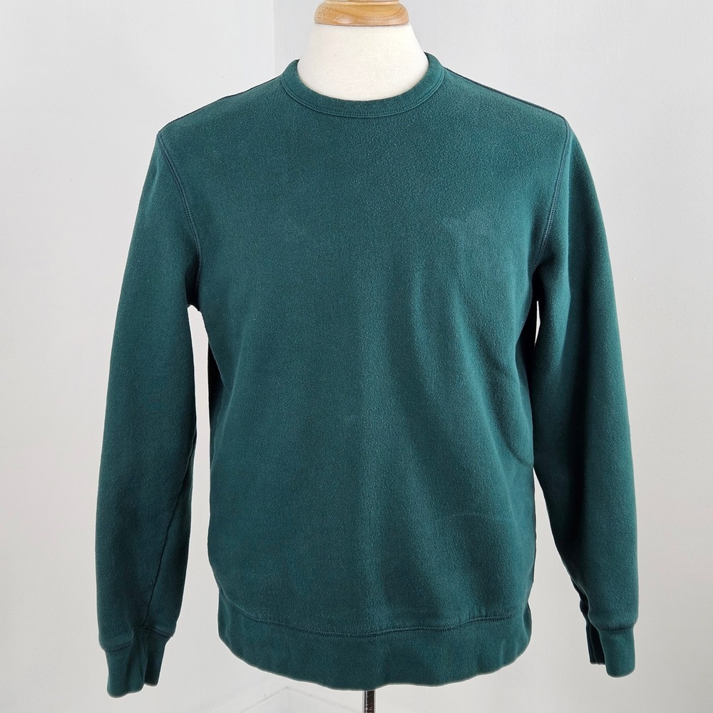 Lands End Serious Sweats Pullover Sweatshirt Mens M Green Crewneck Long Sleeve